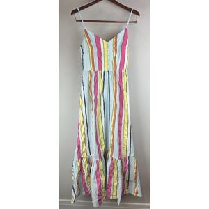 J.Crew Dress Womens 0 Tiered Midi In Seersucker Ribbons‎ Sleeveless Pullover